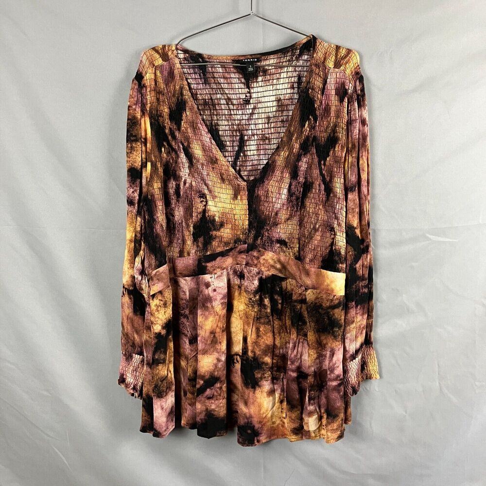 Torrid Babydoll Crinkle Gauze Smocked Top Size 3X Brown Cottagecore Praire Boho
